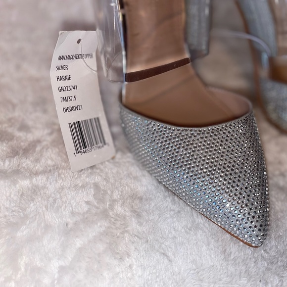 STUNNING BLING BCBG SILVER GLITTER WITH CLEAR RHINESTONES HIGH HEEL SHOES NWOT - Picture 15 of 16